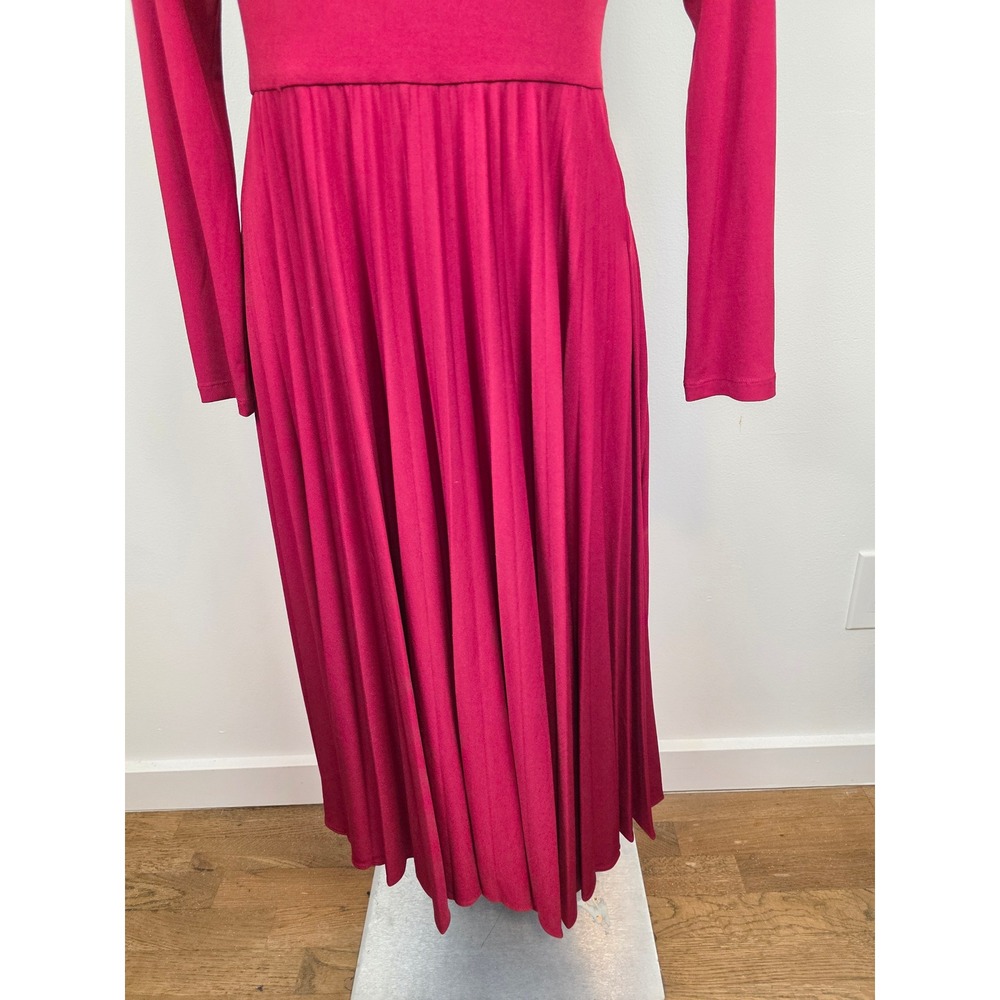 Coldwater Creek Burgundy Long Sleeve Midi Pleated Dress Size 6 - Picture 4 of 9